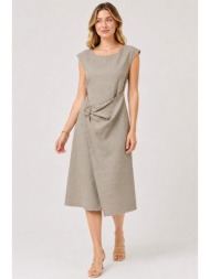 μπεζ midi φορεμα linen-look