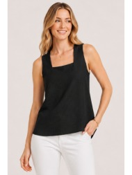 μαυρη αμανικη μπλουζα linen-look