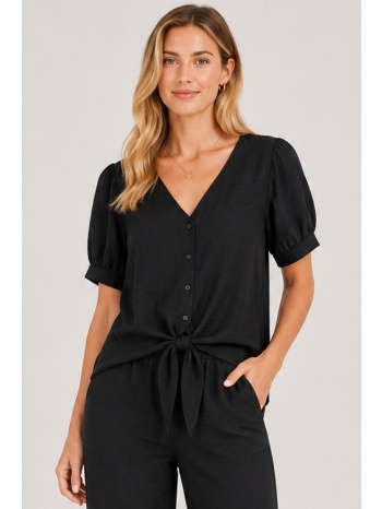 μαυρο linen-look crop top πουκαμισο σε προσφορά