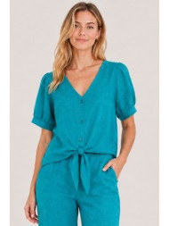 πετρολ linen-look crop top πουκαμισο