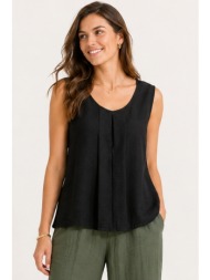 μαυρη αμανικη μπλουζα με πιετα linen-look