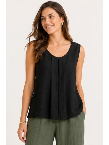 μαυρη αμανικη μπλουζα με πιετα linen-look σε προσφορά