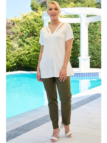 εκρου κοντομανικη μπλουζα με ανοιγματα στην λαιμοκοψη σε προσφορά