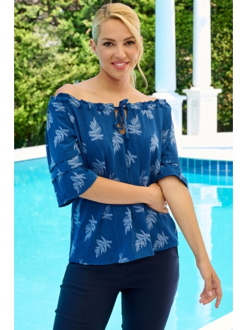 μπλε κοντομανικη μπλουζα με σουρα σε προσφορά