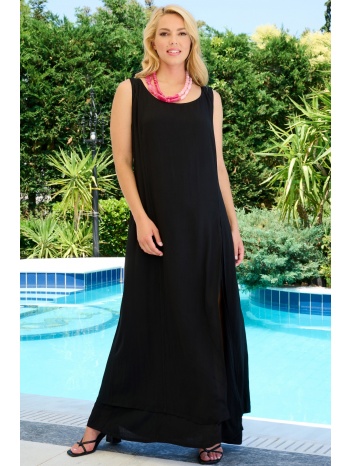 μαυρο μαξι φορεμα με ανοιγμα στο πλαϊ σε προσφορά