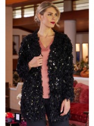 μαυρη πλεκτη ζακετα με παγιετα