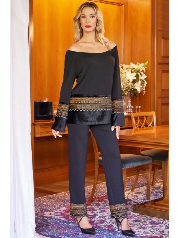 μαυρο ελαστικο παντελονι με μπασκα και φασα βελουδο σε προσφορά