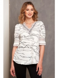 εμπριμε ασπρομαυρη μπλουζα με δαντελα