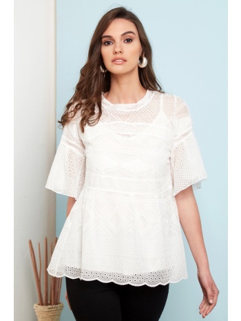 εκρου μπλουζα σε οργαντζα ολοκεντητη σε προσφορά