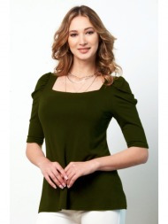 χακι μπλουζα με σουρα στο μανικι