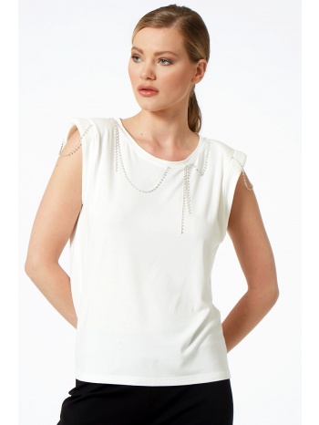 εκρου αμανικη μπλουζα με βατες και στρας σε προσφορά