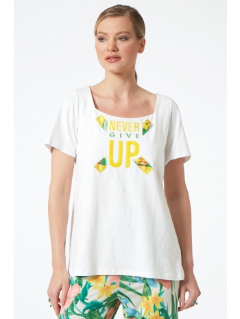 εκρου κοντομανικη μπλουζα με τυπωμα σε προσφορά