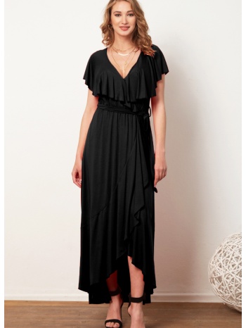 μαυρο μαξι φορεμα ασυμετρο με βολαν σε προσφορά