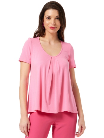 ροζ μπλουζα με πιετα στην λαιμοκοψη