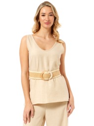 μπεζ αμανικη μπλουζα linen-look