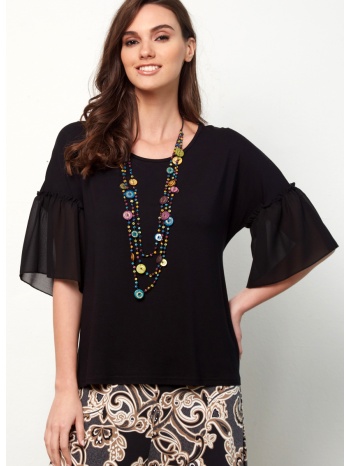 μαυρη μπλουζα με βολαν μανικια σε προσφορά