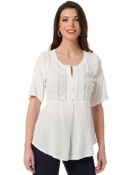 εκρου μπλουζα με βολαν στο μπουστο και κουμπια