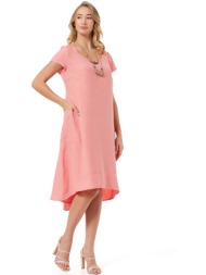κοραλι oversized linen-look μιντι φορεμα με τσεπες