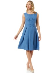 μπλε indigo linen-look φορεμα με κουφοπιετες