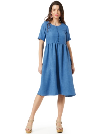 μπλε indigo linen-look φορεμα με κουμπια σε προσφορά
