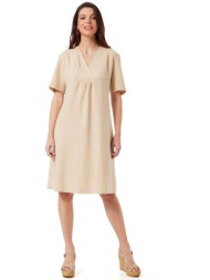 μπεζ linen-look oversized φορεμα