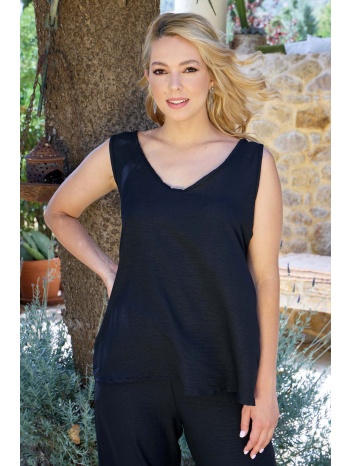 μαυρη αμανικη μπλουζα linen-look σε προσφορά