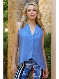 μπλε γιλεκο linen-look ...