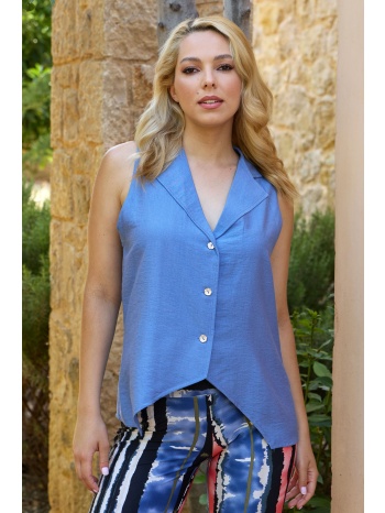 μπλε γιλεκο linen-look με κουμπια σε προσφορά