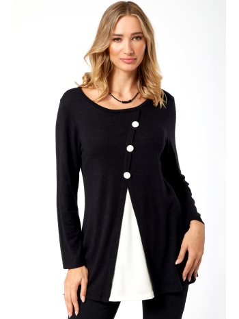 ασπρομαυρη πλεκτη μπλουζα με διακοσμητικα κουμπια σε προσφορά