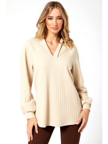 μπεζ πλεκτη ζακαρ μπλουζα με μανσετες σε προσφορά