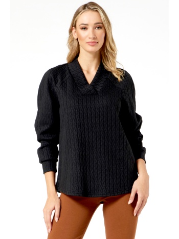 μαυρη πλεκτη ζακαρ μπλουζα με μανσετες σε προσφορά