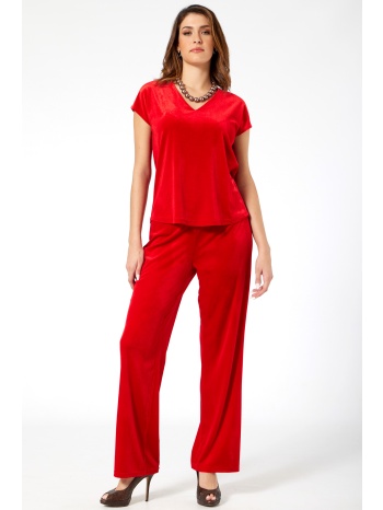 κοκκινο βελουδινο παντελονι σε ισια γραμμη σε προσφορά
