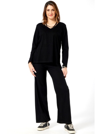 μαυρη πλεκτη ριπ παντελονα με λαστιχο σε προσφορά