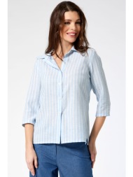 γαλαζιο ριγε πουκαμισο linen-look με τρουακαρ μανικια