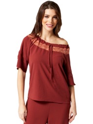 σοκολα μπλουζα με δαντελα και σουρα