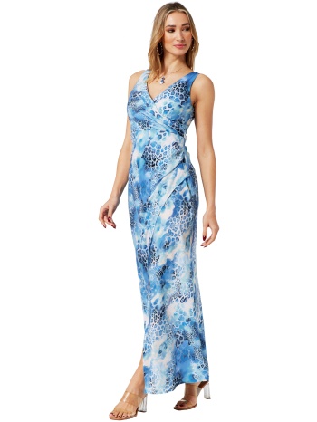 μπλε λεοπαρ μαξι φορεμα με σουρα και σκισιμο σε προσφορά