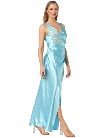 γαλαζιο σατεν φορεμα με στρας στο μπουστο σε προσφορά