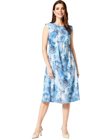 μπλε λεοπαρ αμανικο φορεμα με λαστιχο στην μεση σε προσφορά