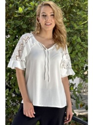 εκρου μπλουζα με δαντελα και βολαν