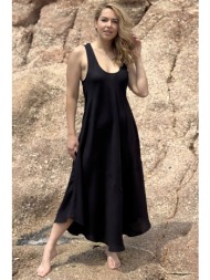 μαυρο φορεμα linen-look με διακοσμητικα γαζια