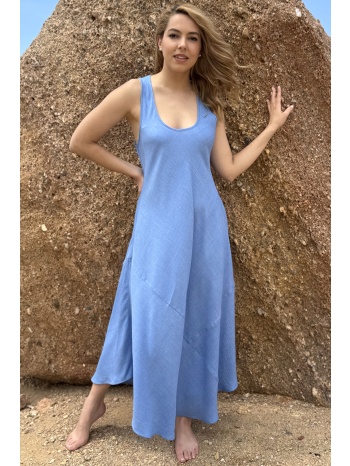 γαλαζιο φορεμα linen-look με διακοσμητικα γαζια σε προσφορά
