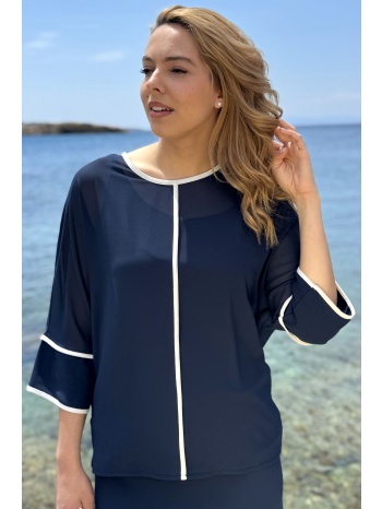 μπλε μπλουζα μουσελινα με διακοσμητικα ρελια σε προσφορά