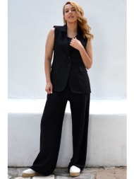 μαυρη παντελονα με τσεπες linen-look