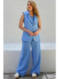 γαλαζια παντελονα με τσεπες linen-look