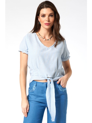 γαλαζια ριγε μπλουζα με δεσιμο linen-look σε προσφορά