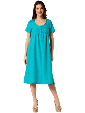 πετρολ φορεμα oversized με τσεπες linen-look σε προσφορά