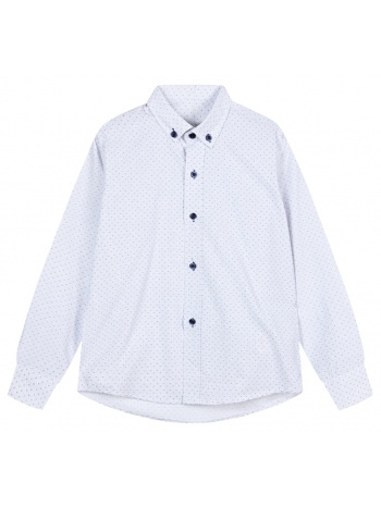 λευκό πουκάμισο εμπριμέ με μπλε κουμπάκια για αγόρι