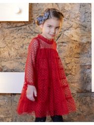φόρεμα με κεντημένα πουά για κορίτσι.boutique collection | κερασσι
