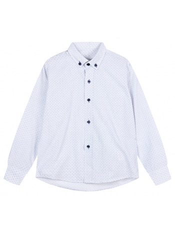 λευκό πουκάμισο εμπριμέ με μπλε κουμπάκια για