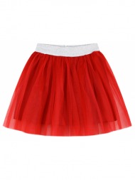 μονόχρωμη φούστα με τούλι και ασημί λάστιχο για κορίτσι | κοκκινο